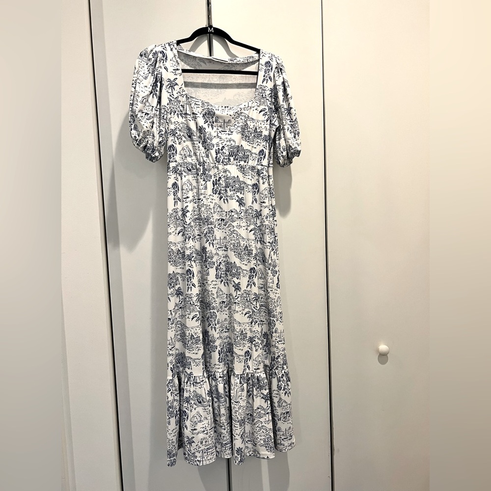 Smith & Quinn Puff Sleeve Amalfi Coast Print Dress (L)